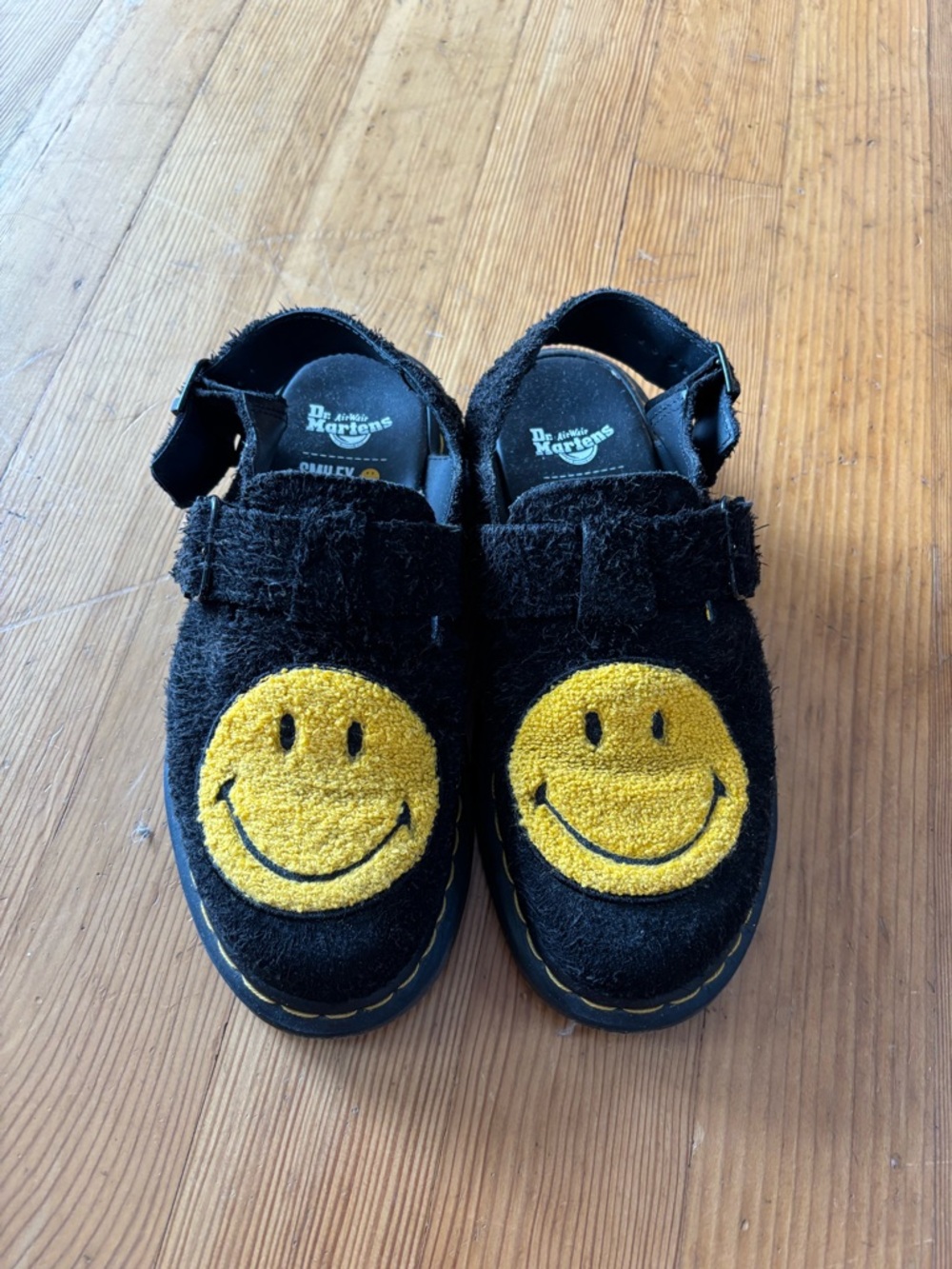 Dr. Martens Jorge Smiley Face Slingback Mules Clogs Black Yellow Women’s 8